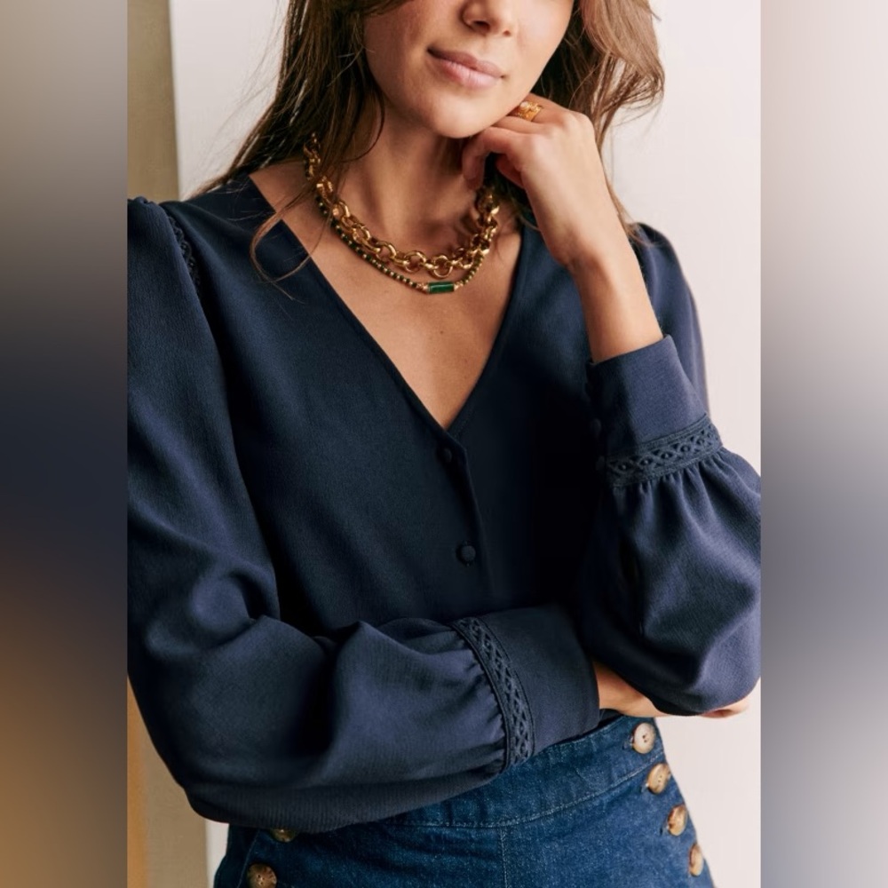 NWT Sold Out RARE Sézane Ella blouse top navy size 6 (38)